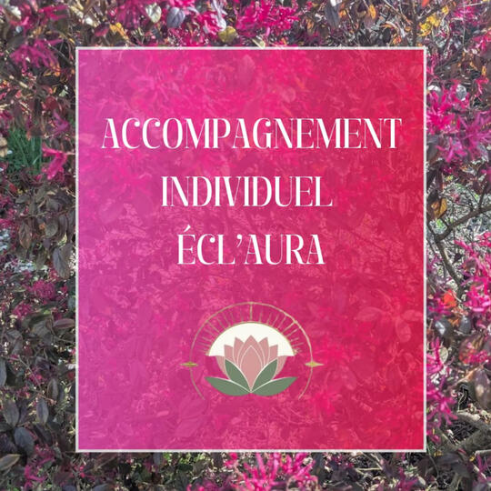 Affiche « Accompagnement individuel Écl'Aura » sur fond de feuillage rouge